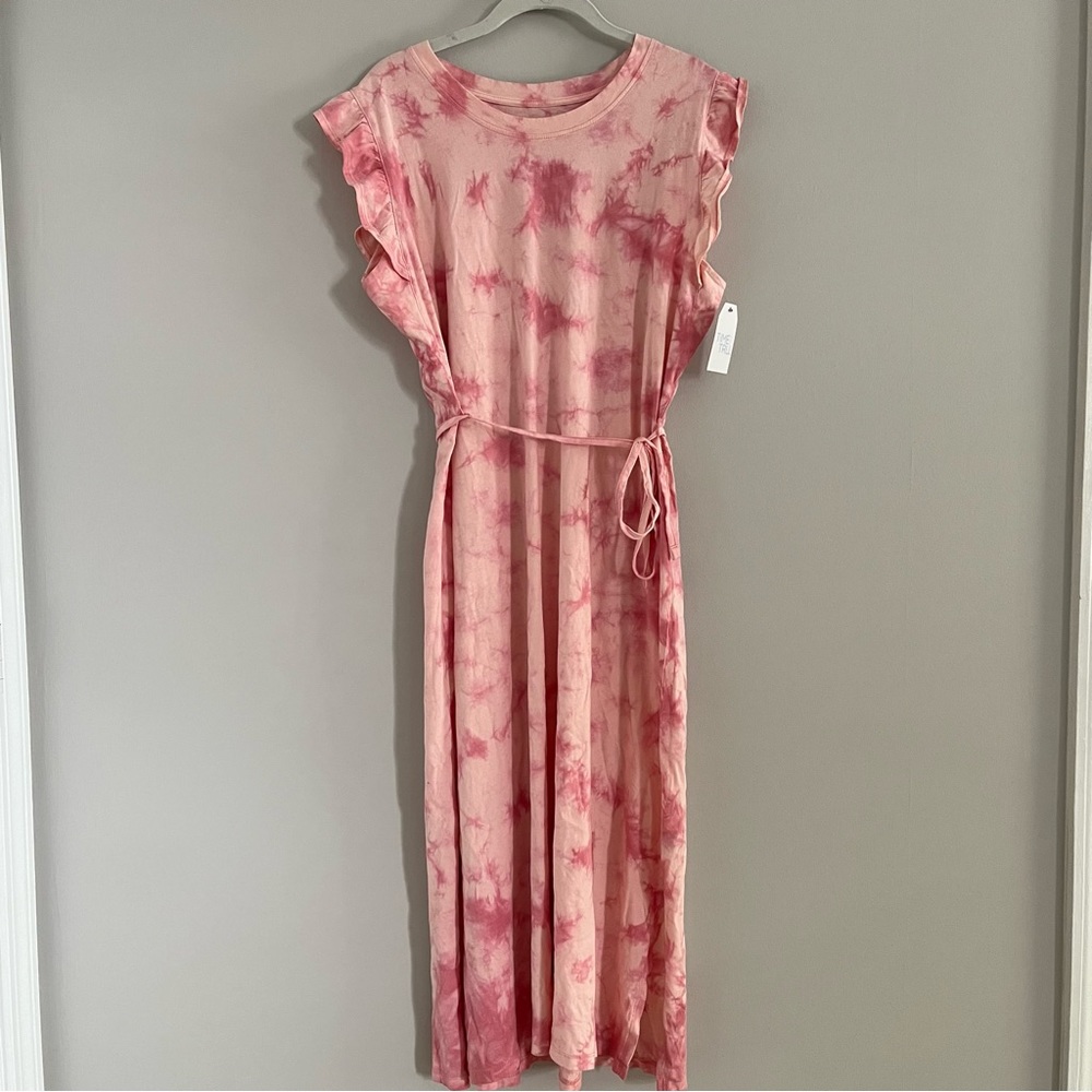 Time and Tru Pink Flutter Sleeve Maxi Dress